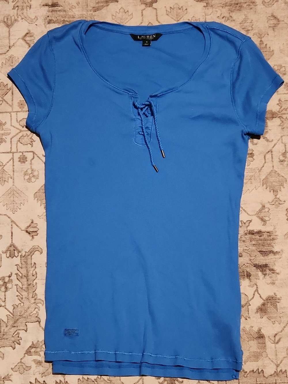 Lauren Ralph Lauren Short-Sleeve Tie-Front Top in Bright Blue